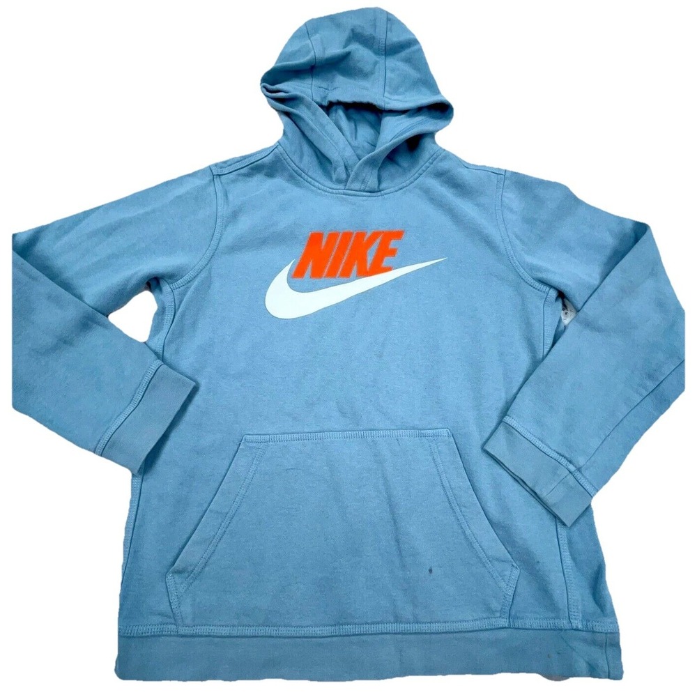 Nike Hoodie Women XL Blue Orange Sweatshirt Sweater Swoosh Spell‎ Out Ladies AA*